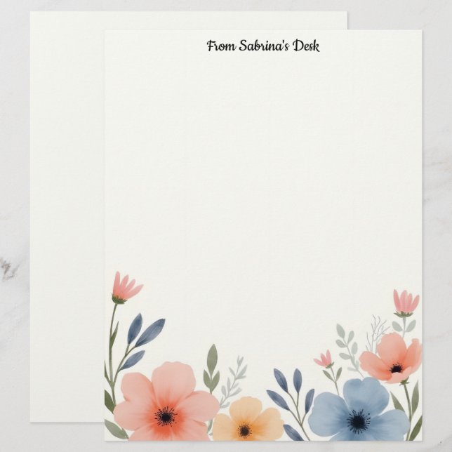 En-tête De Lettre Belles Fleurs Pastel (Devant / Derrière)