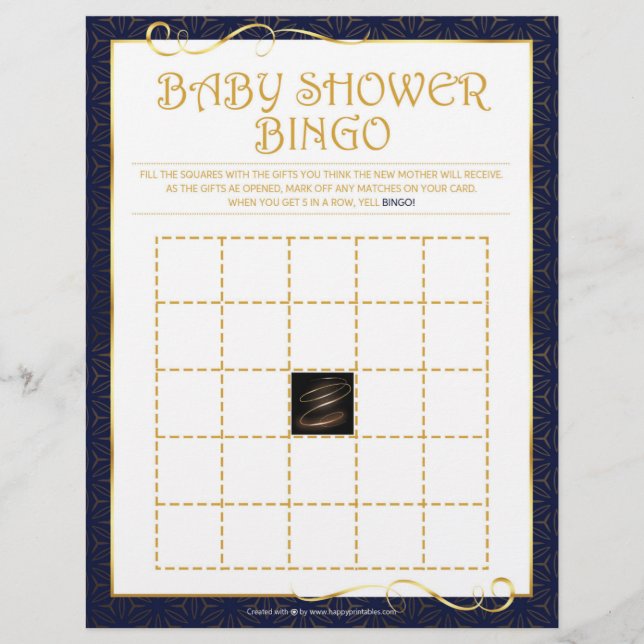 En-tête De Lettre Bingo baby shower [Bleu doré] (Devant)