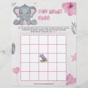 En-tête De Lettre Bingo baby shower [Eléphant bébé [rose]