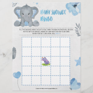 En-tête De Lettre Bingo de Baby Shower [Éléphant Bébé [Bleu]