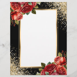 En-tête De Lettre Black Gold Glitter Red Roses