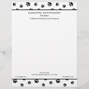 En-tête De Lettre Black Paw Prints Professional Pet Sitter