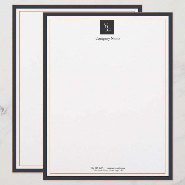 En-tête De Lettre Black White Gold moderne avec logo (Devant / Derrière)