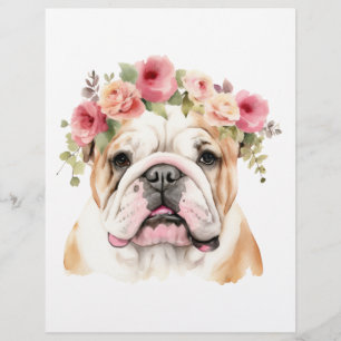 En-tête De Lettre Boho Bulldog Fleur Couronne aquarelle