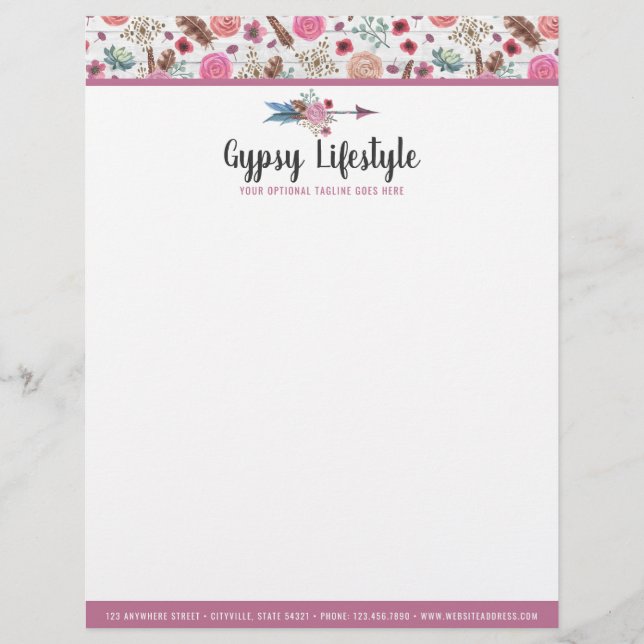 En-tête De Lettre Boho Chic Rustique Flèche Plume Aquarelle Bohémien (Devant)