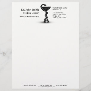 En-tête De Lettre Bol de serpent noir Hygiée Médicale Caducée blanch