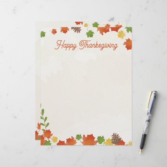 En-tête De Lettre Bon thanksgiving Feuilles d'automne en-tête (Devant/Arrière en situation)