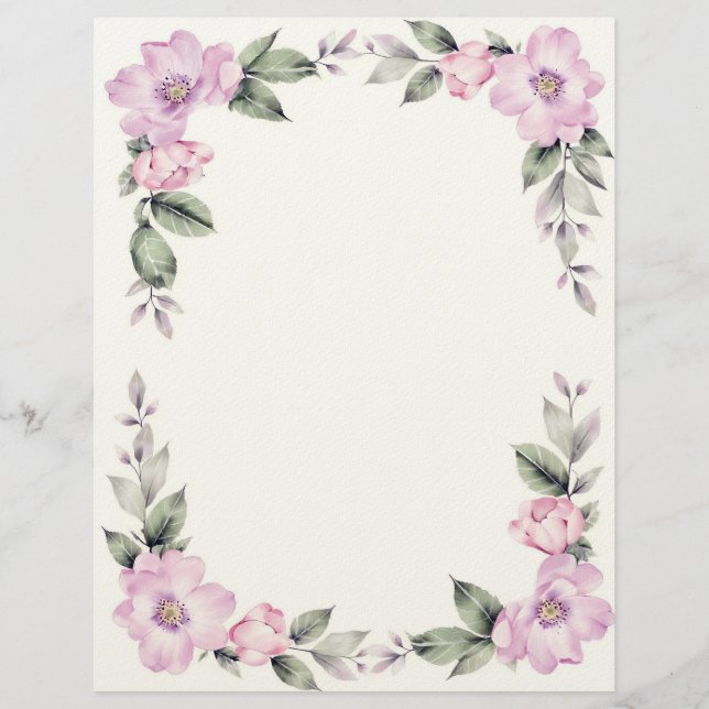 En-tête De Lettre Bordure Florale Rose Pâle (Devant)