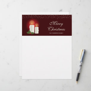 En-tête De Lettre Bougies De Noël Blanches Sur Rouge Avec Texte Pers