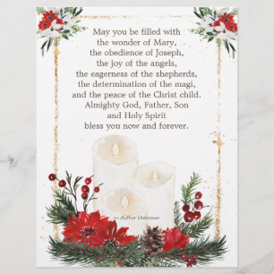 En-tête De Lettre Bougies de prière de Noël Fleurs rouges