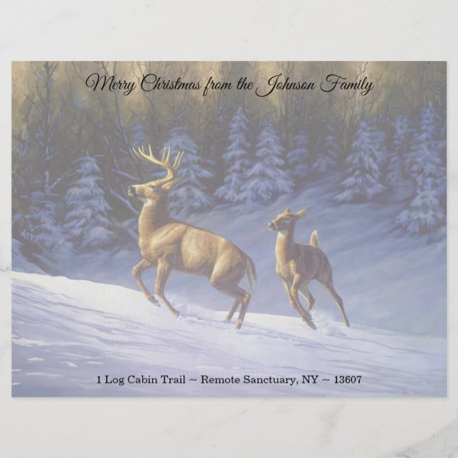 En-tête De Lettre Buck & Doe de cerf blanc en neige hivernale (Devant)