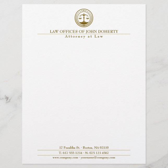 En-tête De Lettre BUREAU DU DROIT | Or élégant (Devant)