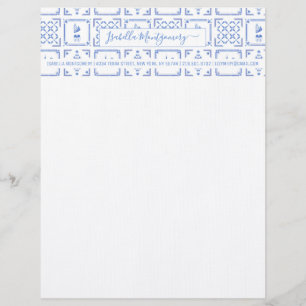 En-tête De Lettre Carreaux Delft Bleu et Blanc Monogramme