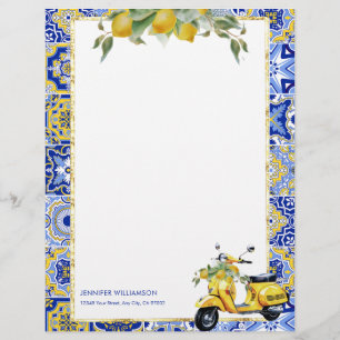 En-tête De Lettre Carrelage bleu Amalfi Scooter italien Lemons Capri
