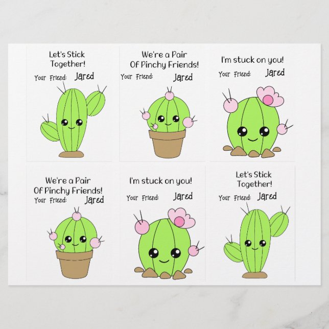 En-tête De Lettre Cartes de classe Cactus 6 Personnaliser le nom (Devant)