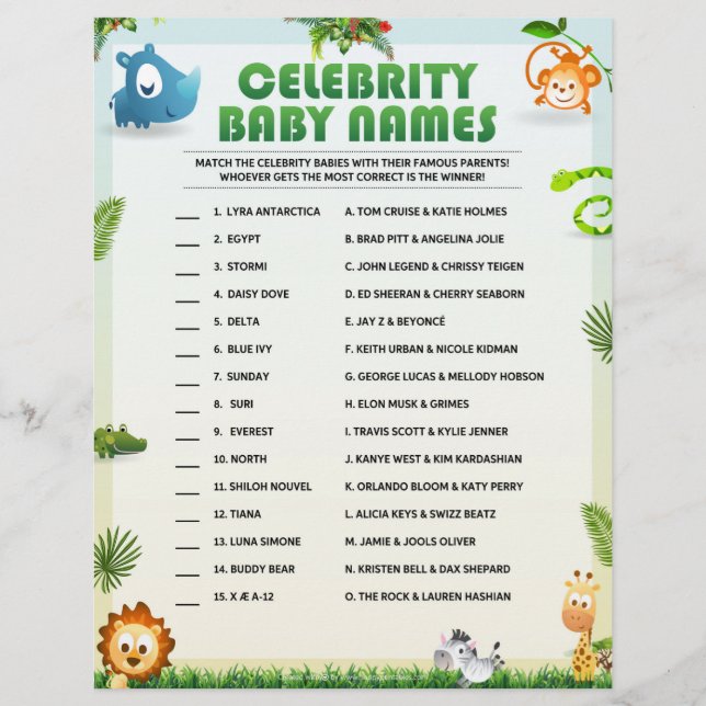 En-tête De Lettre Célébrité Noms des bébés [Thème animal] (Devant)
