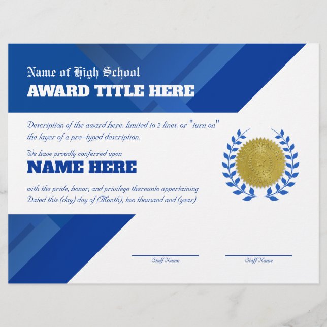 En-tête De Lettre Certificat de reconnaissance BLUE SPORTS (Devant)
