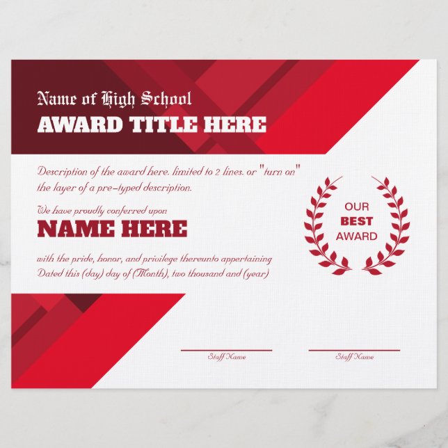 En-tête De Lettre Certificat de reconnaissance RED SPORTS (Devant)