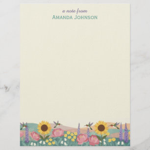 En-tête De Lettre Champ de fleurs de colibri personnalisé avec nom