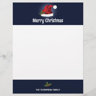 En-tête De Lettre Chapeau de Santa Festif Rouge sur Fond Bleu avec T