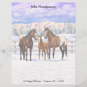 En-tête De Lettre Chevaux Appaloosa De Baie Brown En Neige