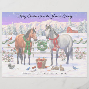 En-tête De Lettre Chevaux de Noël en neige