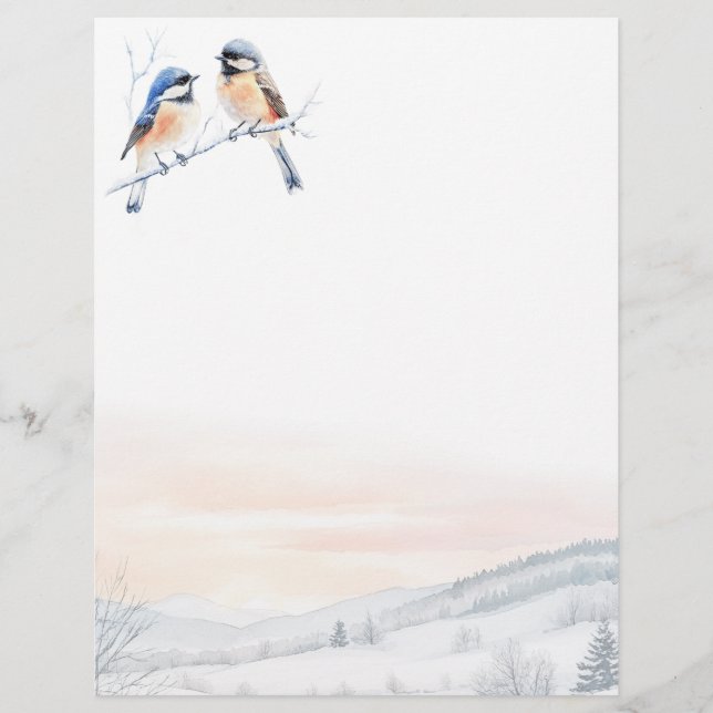 En-tête De Lettre Chickadee Bird in Winter Christmas (Devant)