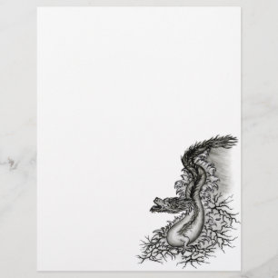 En-tête De Lettre Chine Dragon, noir et blanc Design en Tattoostyl
