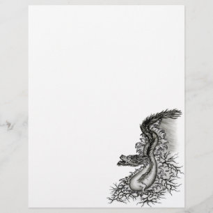 En-tête De Lettre Chine Dragon, noir et blanc Design en Tattoostyl