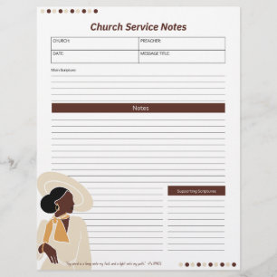 En-tête De Lettre Church Black Woman Notes de service Bible chrétien