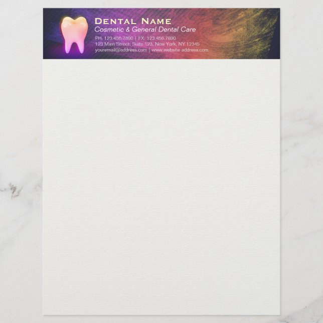 En-tête De Lettre Clinique dentaire professionnelle Rose Gold Tooth (Devant)