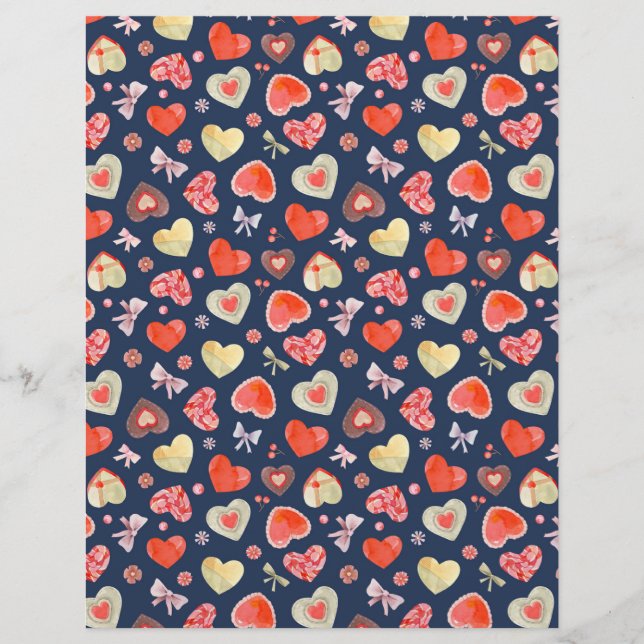 En-tête De Lettre Coeurs d'aquarelle romantique (Devant)