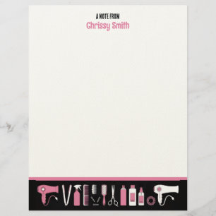 En-tête De Lettre Coiffeur Personnalisé Rose & Noir Coiffeuse