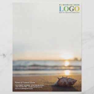 En-tête De Lettre Conche sur la plage à Sunrise Funeral Votre logo