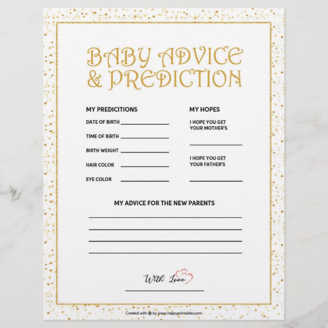 En-tête De Lettre Conseils et prédiction pour bébé [Golden Sparkles] (Devant)