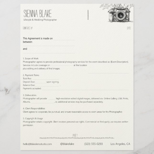 En-tête De Lettre Contrat de photographe de caméra botanique - Page  (Devant)