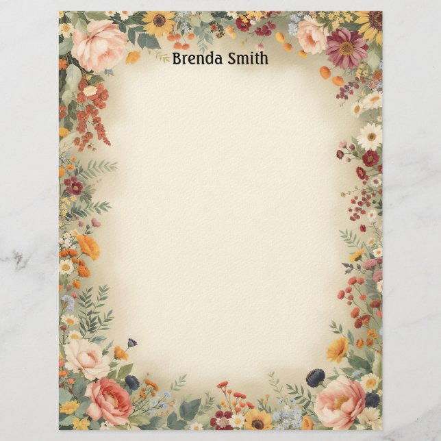 En-tête De Lettre Country Flowers Border Stationery Paper (Devant)