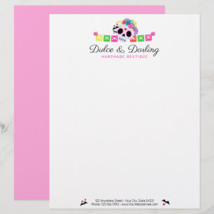 En-tête De Lettre Crâne de Sucre Fleurie Calavera Papier Décoratif B