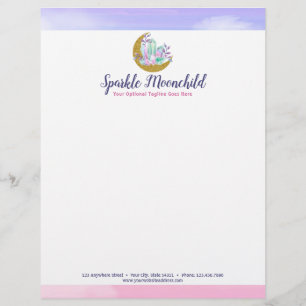 En-tête De Lettre Cristaux d'aquarelle & Lune Croissante en Or Bouti