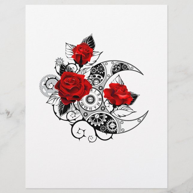 En-tête De Lettre Croissant mécanique avec roses rouges (Devant)