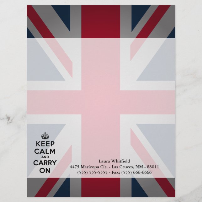 En-tête De Lettre Customisable British Keep Calm Carry Lettres en-tête (Devant)