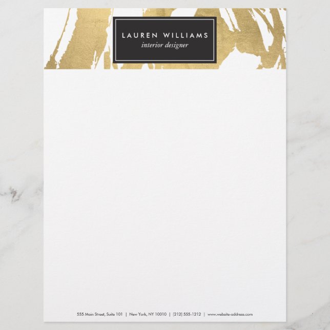 En-tête De Lettre Customisable Brochures Abstraites Faux Gold sur White II (Devant)