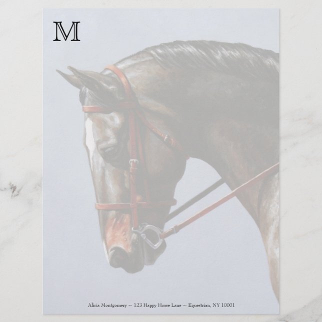 En-tête De Lettre Customisable Brown Bay Oldenburg Horse Portrait (Devant)