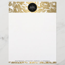 En-tête De Lettre Customisable Fleurs d'or moderne en forme de lettre Cercle Noir