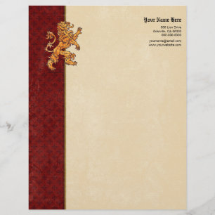 En-tête De Lettre Customisable Lion médiéval Red Fleur de Lis d'or