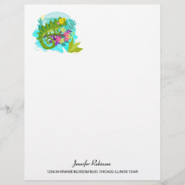 En-tête De Lettre Customisable Lizard vert tropical aux fleurs