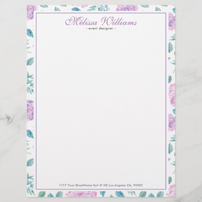 En-tête De Lettre Customisable Motif Rose clair violet (Devant)