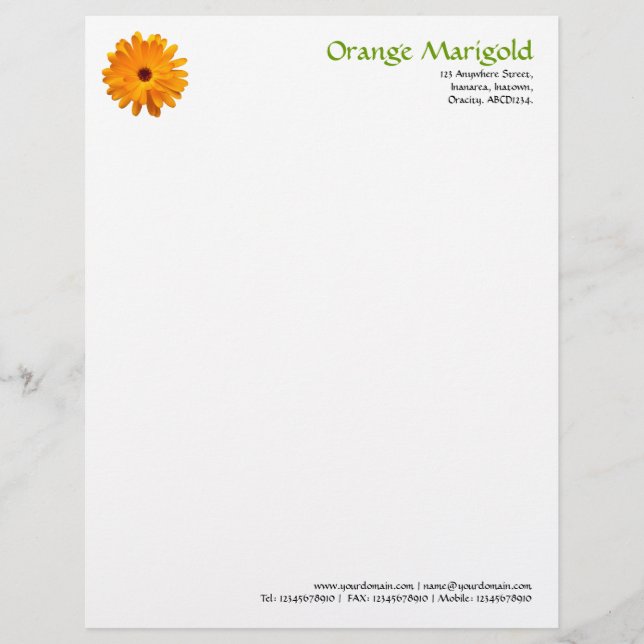 En-tête De Lettre Customisable Orange Marigold (Devant)