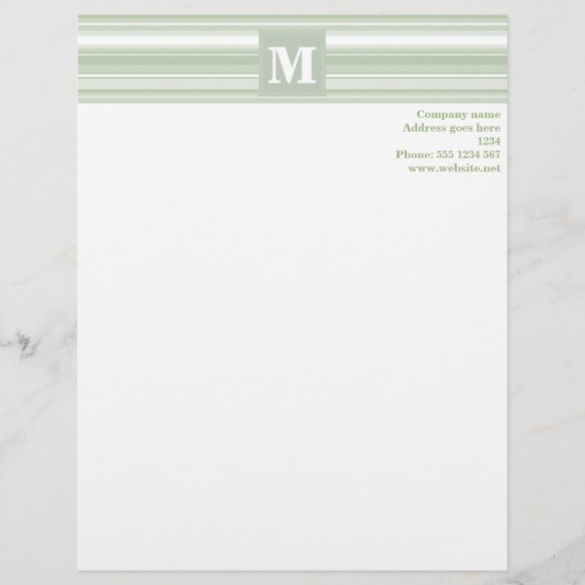 En-tête De Lettre Customisable Tête de papier-lettres monogramme vert pâle (Devant)