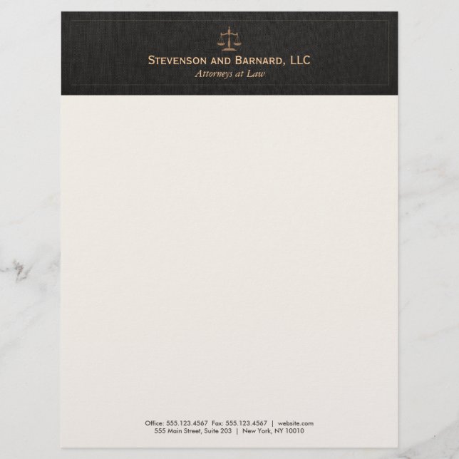 En-tête De Lettre Customisée Avocat Justice Scale Black Linen (Devant)